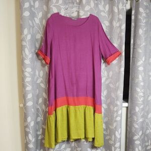 Alembika Women's Midi Color Block Tiered Linen Dress